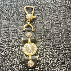 Versace Gold and Black Leather Keychain